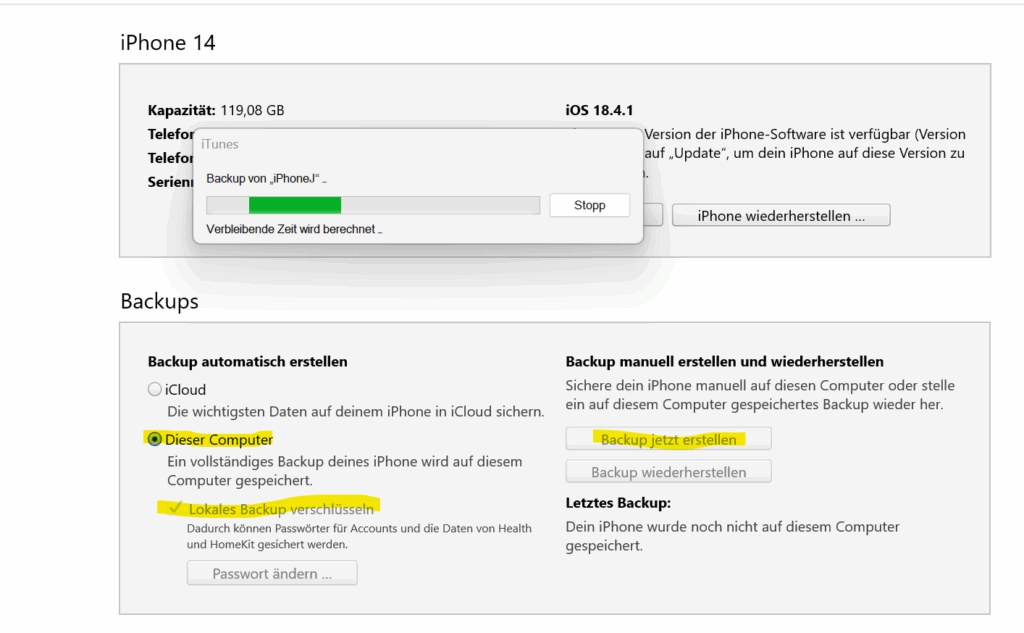 Iphone Backup Einstellungen Itunes